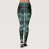 Monogram Black and Gold Pattern on Blue | Leggings (Rückseite)