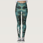 Monogram Black and Gold Pattern on Blue | Leggings (Vorderseite)