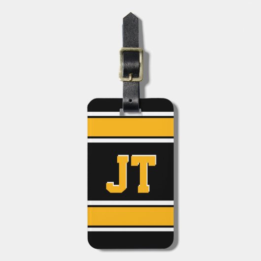 Monogram Black and Gold Sports Strips Gepäckanhänger (Vorderseite vertikal)