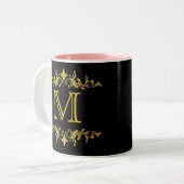 Monogram Black and Gold Zwei-Tone-Kaffee-Tasse Zweifarbige Tasse (Vorderseite Links)