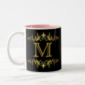 Monogram Black and Gold Zwei-Tone-Kaffee-Tasse Zweifarbige Tasse (Links)