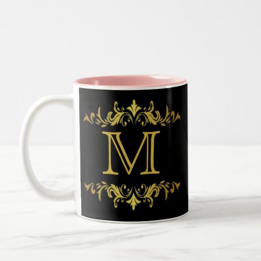 Monogram Black and Gold Zwei-Tone-Kaffee-Tasse Zweifarbige Tasse (Links)
