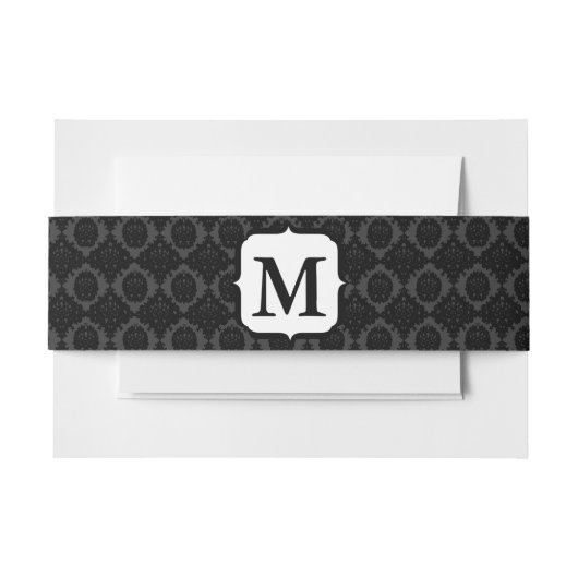 Monogram Black and Grey Vintag Damask Einladungsbanderole (Vorderseite Beispiel)
