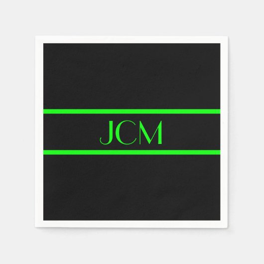 Monogram Black and Lime Green Strip Serviette (Vorderseite)