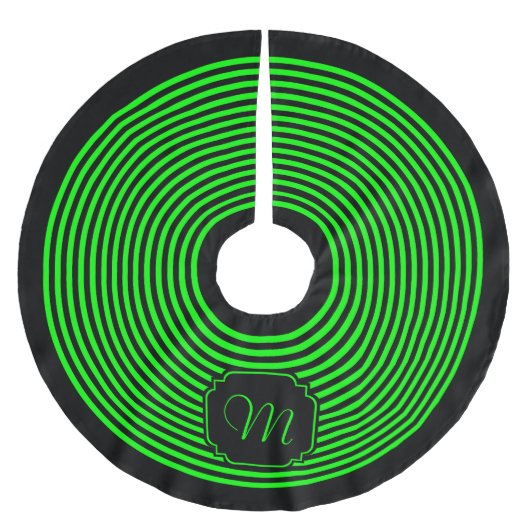 Monogram Black and Lime Green Striping Polyester Weihnachtsbaumdecke (Vorderseite)