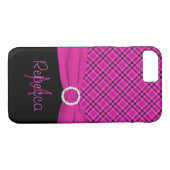 Monogram Black and Pink Kariert iPhone 7 Case (Rückseite (Horizontal))