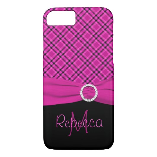 Monogram Black and Pink Kariert iPhone 7 Case (Rückseite)