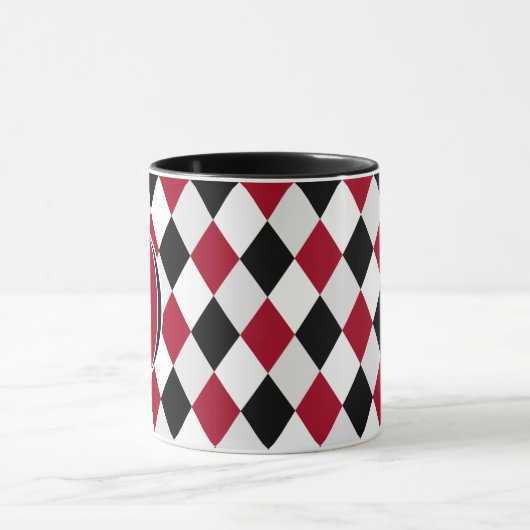 Monogram Black and Red Harlequin Diamond Pattern Tasse (Zentrum)