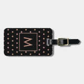 Monogram Black and Rose Gold Polka Dot Pattern Gepäckanhänger (Vorderseite horizontal)