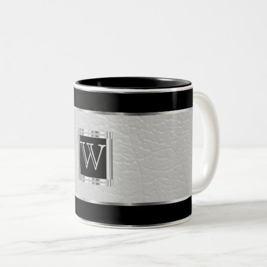 Monogram Black and Silver and Imitat Leather Zweifarbige Tasse (VorderseiteRechts)