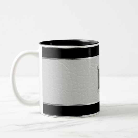 Monogram Black and Silver and Imitat Leather Zweifarbige Tasse (Links)