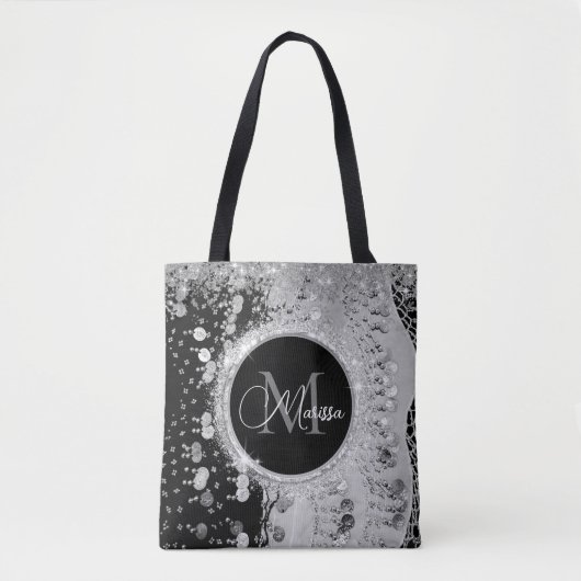 Monogram Black and Silver Glitzer Coins Tasche (Vorderseite)