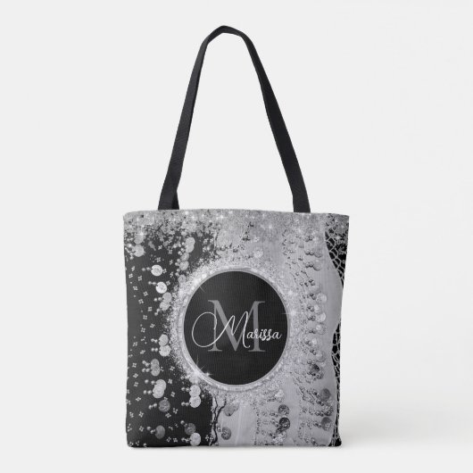 Monogram Black and Silver Glitzer Coins Tasche (Rückseite)