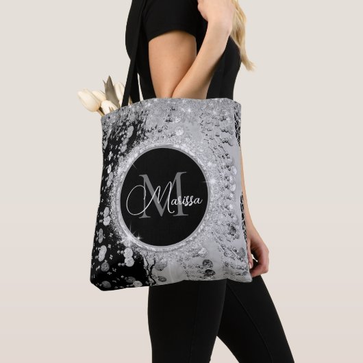 Monogram Black and Silver Glitzer Coins Tasche (Von Nahem)