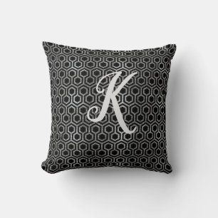 Monogram Black and Silver Glitzer Hexagon Kissen