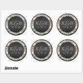 Monogram Black and Silver Metallic Round Labels Runder Aufkleber (Blatt)
