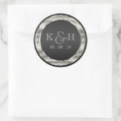 Monogram Black and Silver Metallic Round Labels Runder Aufkleber (Tasche)