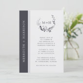 Monogram Black and White All in One Wedding Einladung (Stehend Vorderseite)