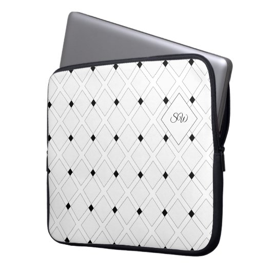 Monogram Black and White Art Deco Quadrate Laptopschutzhülle (Vorderseite Links)