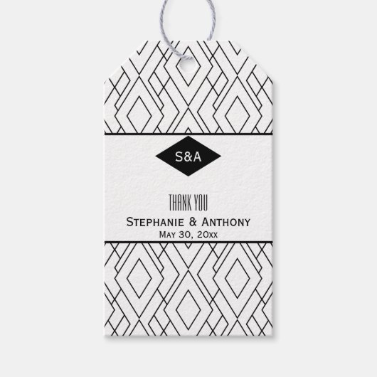 Monogram Black and White Art Deco Vielen Dank Geschenkanhänger (Vorderseite)