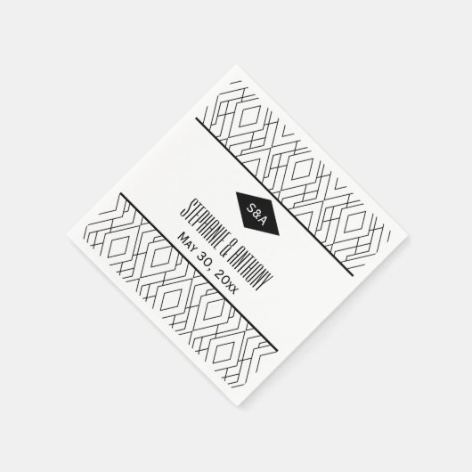 Monogram Black and White Art Deco Wedding Serviette (Ecke)
