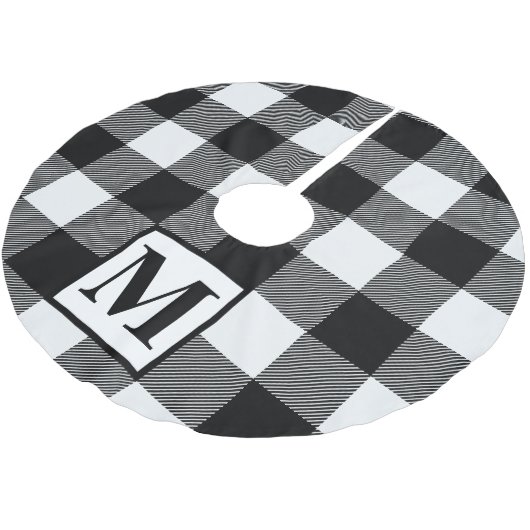 Monogram Black and White Buffalo Kariert Polyester Weihnachtsbaumdecke (Schrägansicht)