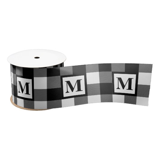 Monogram Black and White Buffalo Kariert Satinband (Spule)