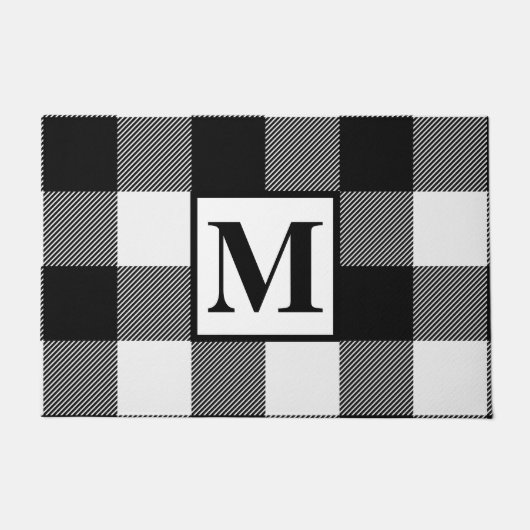 Monogram Black and White Buffalo Karierte Weihnach Fußmatte (Vorderseite)