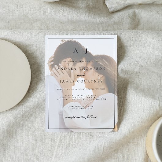 Monogram Black and White Foto Overlay Wedding Einladung