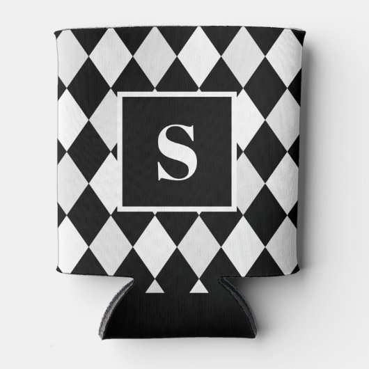 Monogram Black and White Harlequin Diamond Pattern Dosenkühler (Vorderseite)
