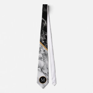 Monogram Black and White Marble Stone Neck Tie Krawatte