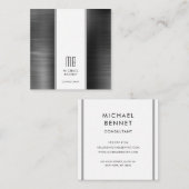 Monogram Black and White Metallic Foil Consultant Quadratische Visitenkarte (Vorne/Hinten)