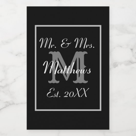 Monogram Black and White Mini Wine Labels Weinetikett (Einzelnes Label)