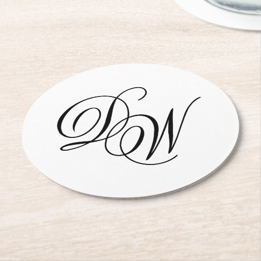Monogram Black and White Minimalistisch Wedding Sc Runder Pappuntersetzer (Angewinkelt)