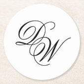 Monogram Black and White Minimalistisch Wedding Sc Runder Pappuntersetzer (Vorderseite)