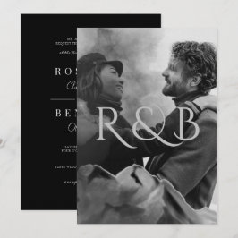Monogram Black and White Mountains Foto Wedding Einladung