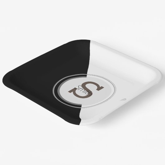 Monogram Black and White Paper Plate HAMbyWG Pappteller (Gewinkelt)