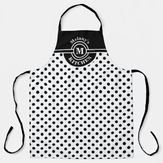 Monogram Black and White Polka Dot Kitchen Schürze (Vorderseite)