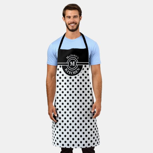Monogram Black and White Polka Dot Kitchen Schürze (Getragen)