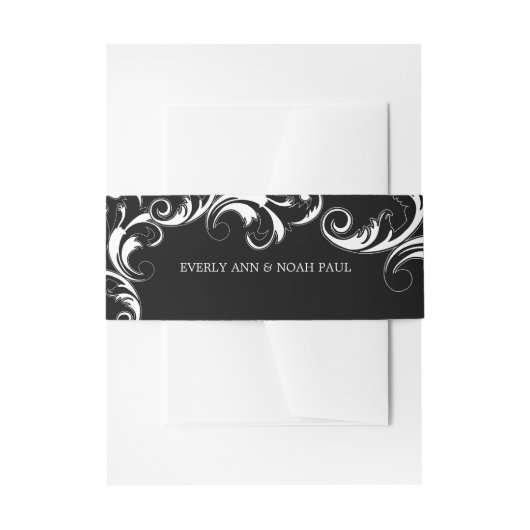 Monogram Black and White Vintag Royal Swirl Einladungsbanderole (Vorderseite Beispiel)