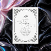 Monogram Black and White Wedding Foto und QR Code Einladung