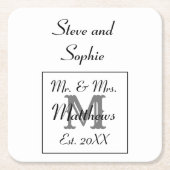 Monogram Black and White Wedding Names Rechteckiger Pappuntersetzer (Vorderseite)