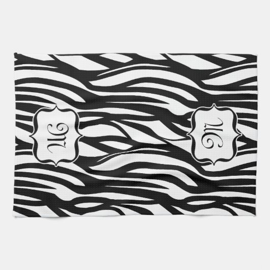 Monogram Black and White Zebra Print Kittuch Handtuch (Horizontal)