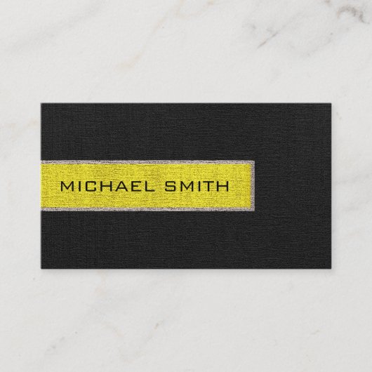 Monogram Black and Yellow Burlap Rustic Jute Visitenkarte (Vorderseite)