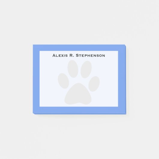 Monogram Black Animal Paw Print Cornflower Blue Post-it Klebezettel (Vorderseite)