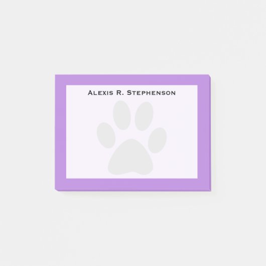 Monogram Black Animal Paw Print Lavendel Lila Post-it Klebezettel (Vorderseite)