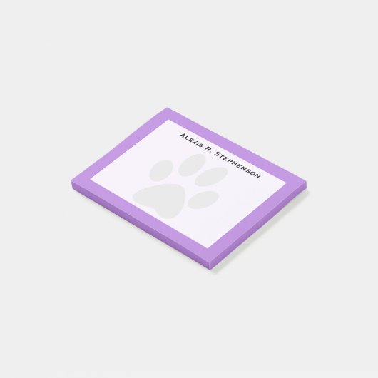 Monogram Black Animal Paw Print Lavendel Lila Post-it Klebezettel (angewinkelt)