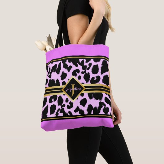 Monogram Black Animal Print Imitate Gold auf PINK Tasche (Von Nahem)