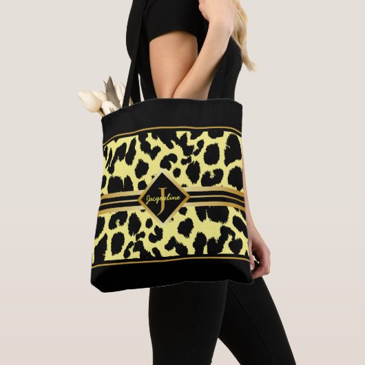 Monogram Black Animal Print Imitate Gold auf YELLO Tasche (Von Nahem)
