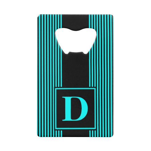 Monogram Black/Aqua Blue Pinstripe Geldbeutel Flaschenöffner (Vorderseite)